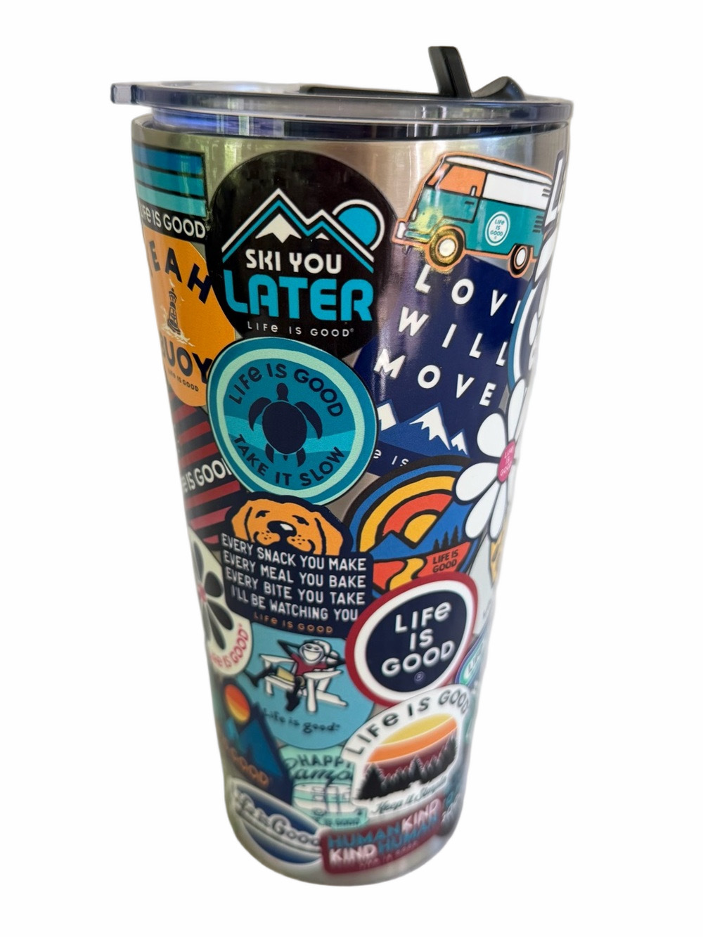 New Life is Good 25oz Stainless Steel Insulated Tumbler Sticker Collage Straws